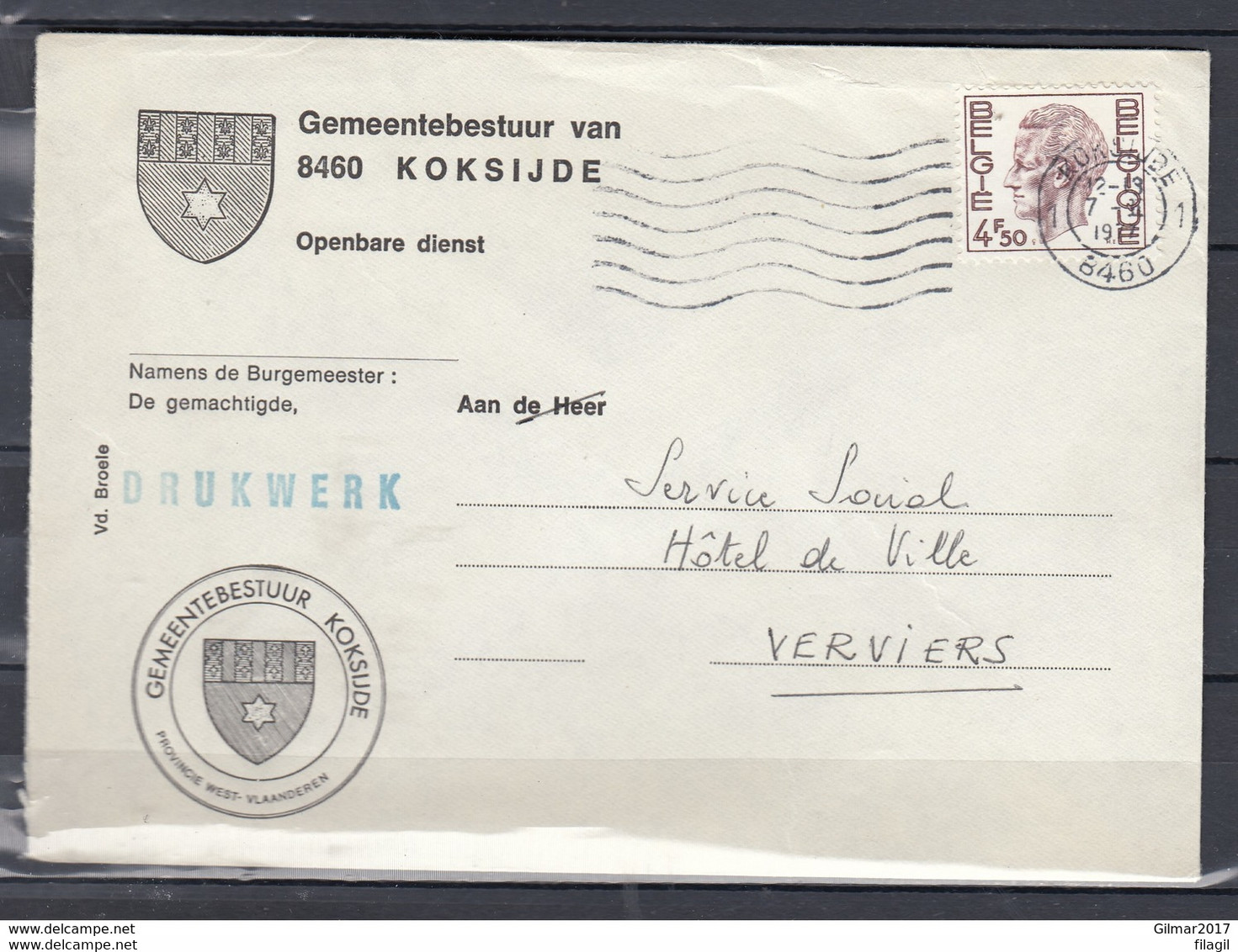 Brief Van Koksijde Naar Verviers - 1970-1980 Elström