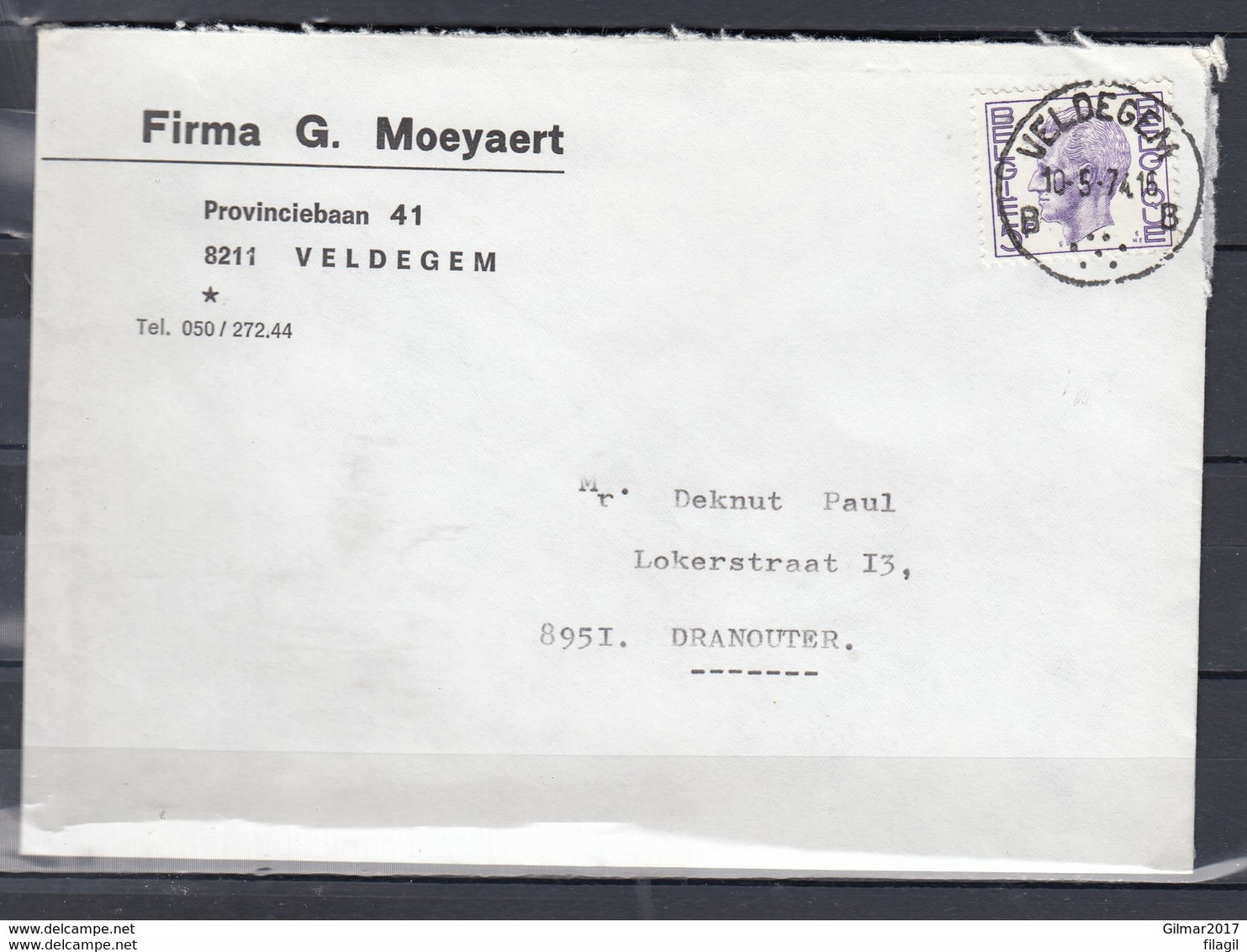 Brief Van Veldegem Naar Dranouter - 1970-1980 Elström