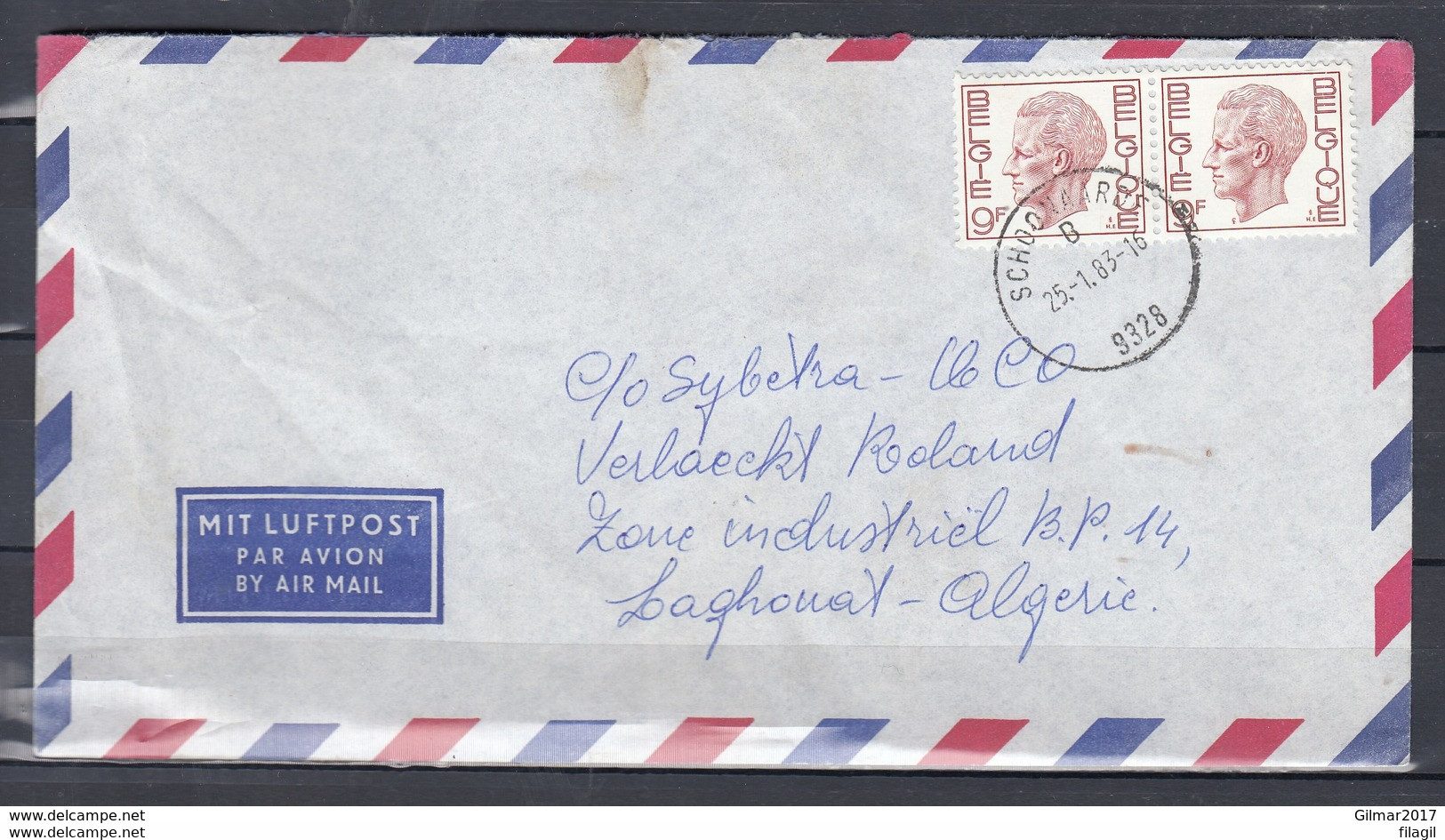 Brief Van Schoonaarde Naar Algerie By Air Mail - 1970-1980 Elström