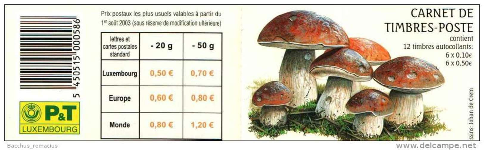 Luxembourg Carnet De Timbres-Poste Autocollants (6x0,50 Et 6x0,10 Euro) Champignons Pilze Mushrooms 2004 - Carnets