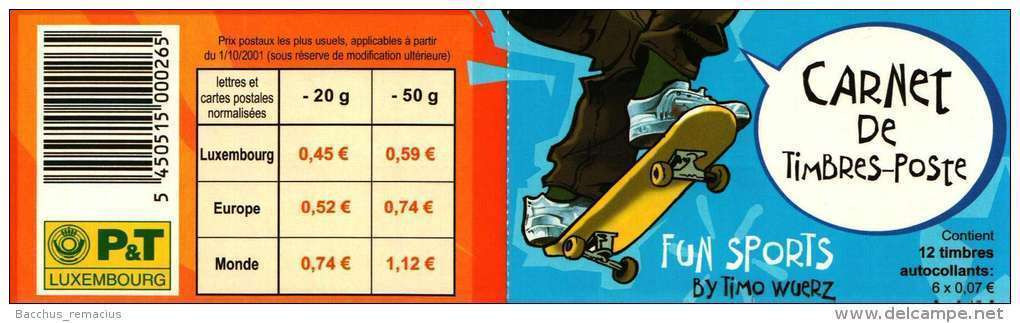 Luxembourg Carnet De Timbres-Poste Autocollants (6x0,07 + 6x0,45 Euro) Fun Sports By Timo Wuerz 2002 - Postzegelboekjes