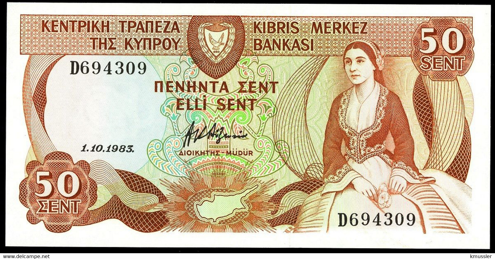 # # # Banknote Zypern (Cyprus) 30 Cents 1983 UNC # # # - Cyprus