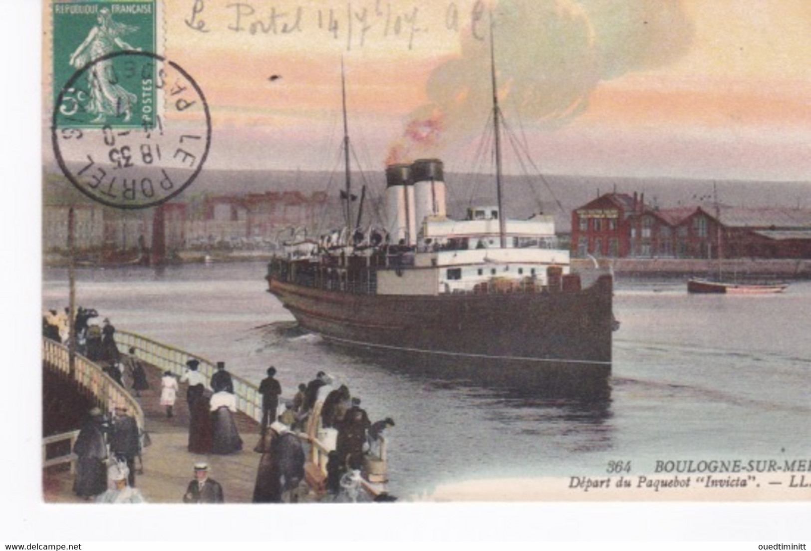 Boulogne Sur Mer Départ Du Paquebot "Invicta" Belle Cpa Couleur - Steamers