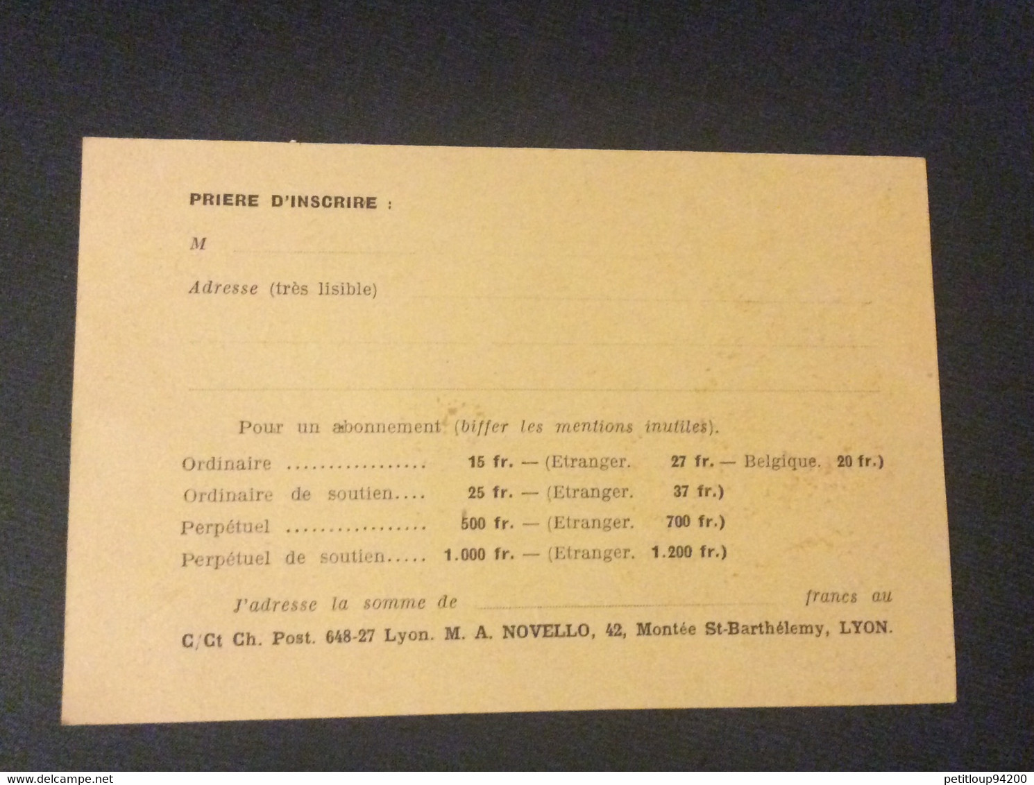 COUPON RÉPONSE  Revue “Jesuites Missionnaires”  LYON  Annee 1935 - Antwortscheine