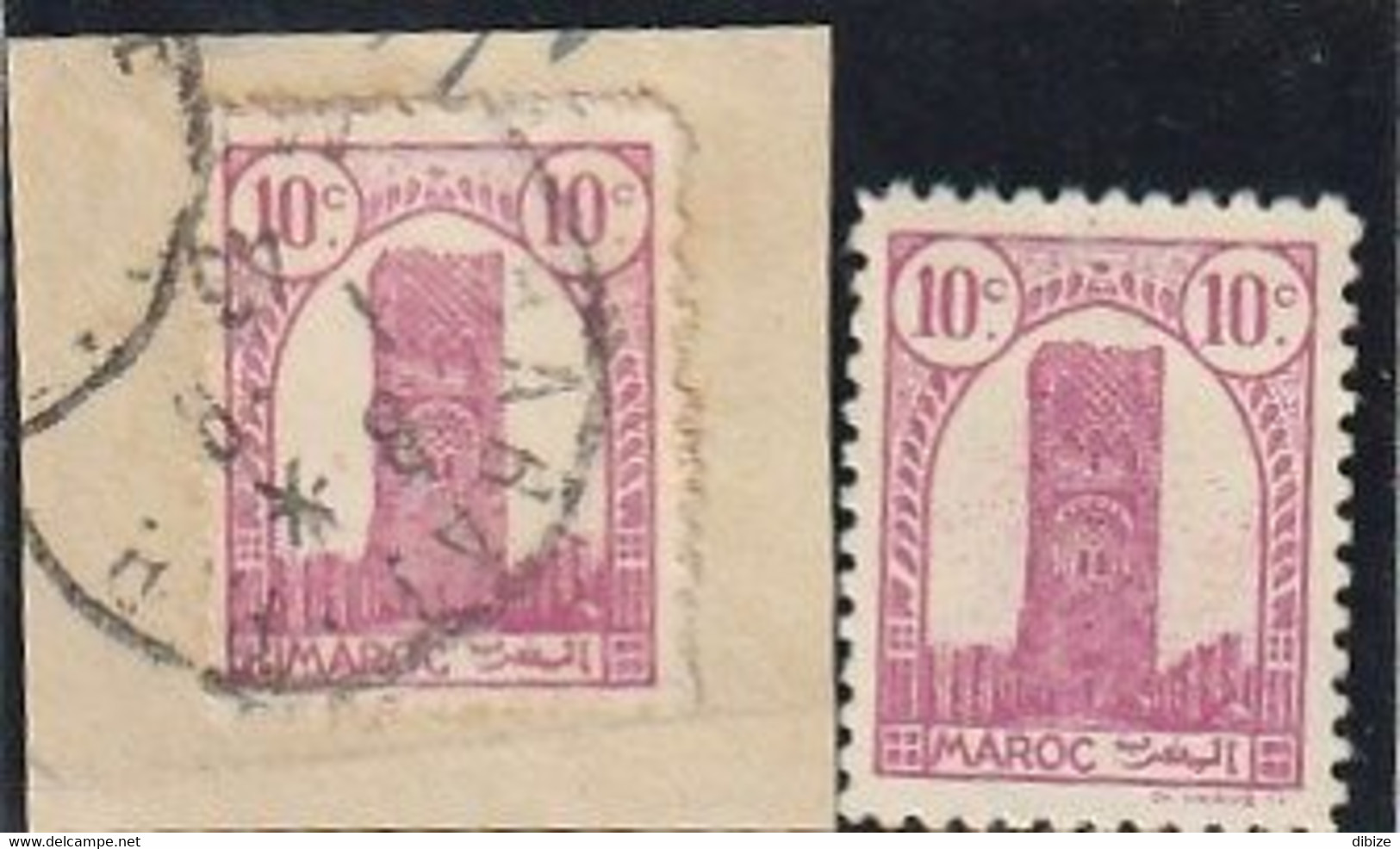 Maroc. Protectorat. Timbre Sur Carton. Yvert Et Tellier N° 204. 1943. Tour Hassan. Variété. Fond Blanc Sans Rayures. - Fehldrucke