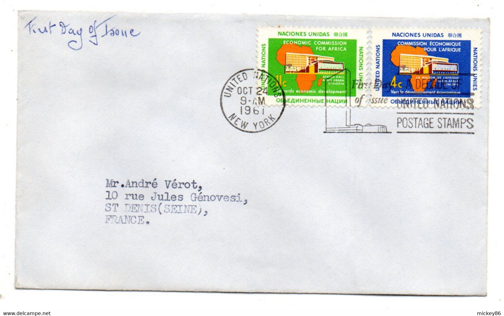 Nations Unies --FDC --NEW YORK Pour St DENIS-93 (France)...timbres 2 Valeurs..cachets...............à Saisir - FDC