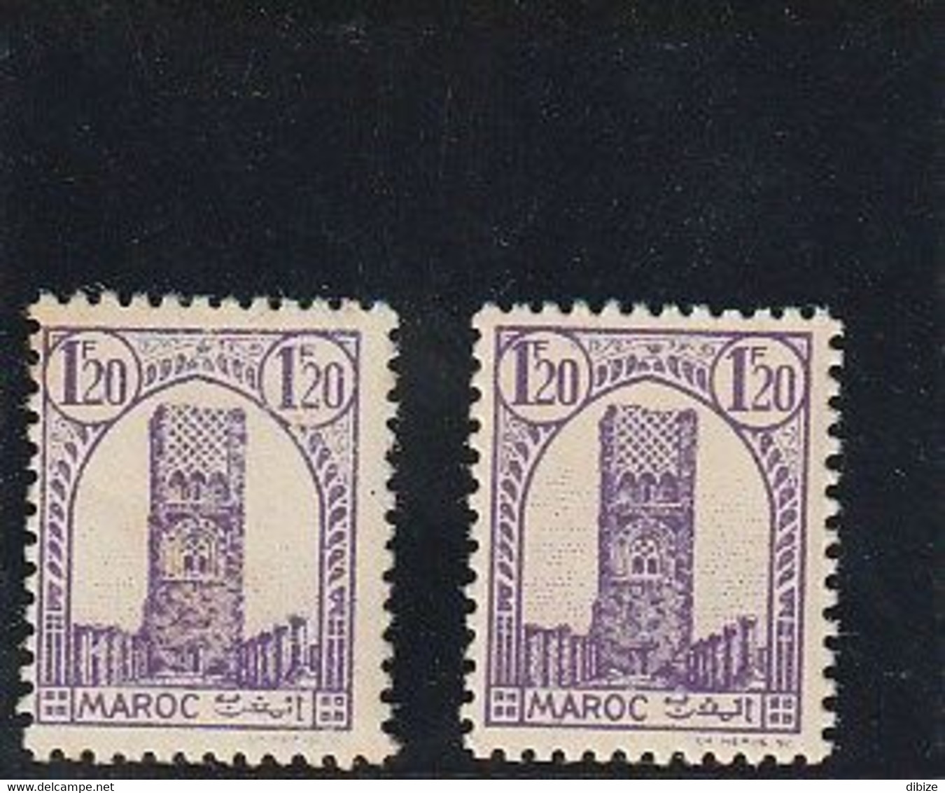 Maroc. Protectorat. Timbre Yvert Et Tellier N° 212. 1943. Tour Hassan. Variété. Fond Blanc Peu De Rayures. Etat Moyen. - Oddities On Stamps