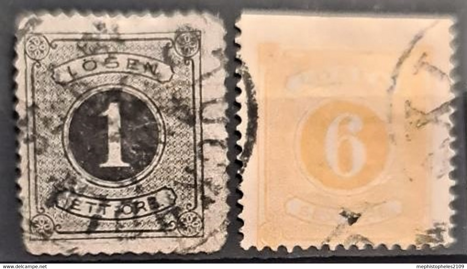 SWEDEN 1874 - Canceled - Sc# J1, J4 - Postage Due 1o 6o - Perf. 14 - Strafport