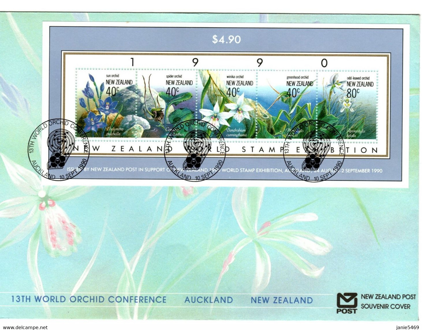 New Zealand 1990 13th World Orchids Conference ,Orchids Miniature Sheet Souvenir Cover - Brieven En Documenten