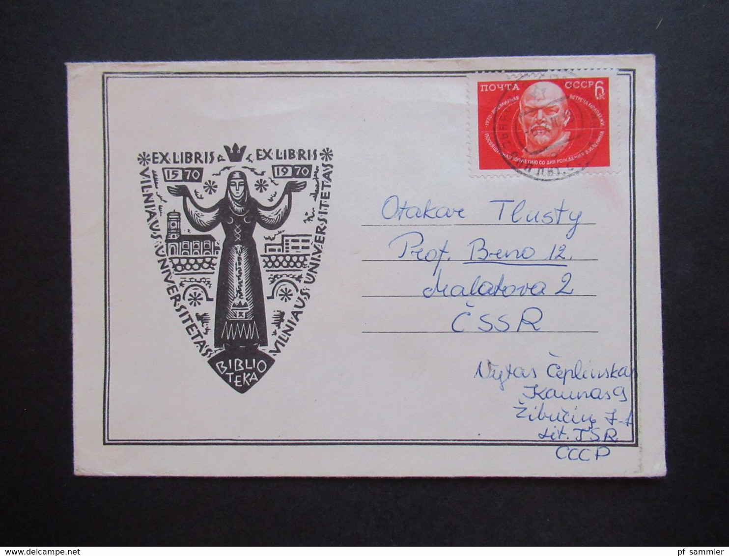 UdSSR / Litauen 1970 Sonderumschlag Ex Libris Vilniaus Universitetas Aus Kaunas In Die CSSR Gesendet - Storia Postale