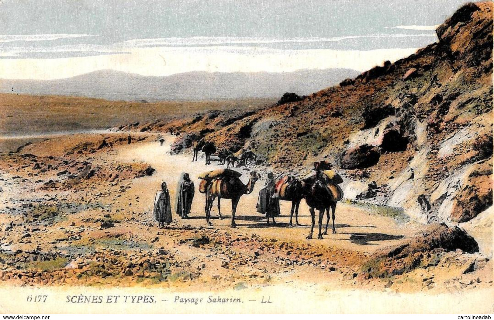 [DC12474] CPA - AFRICA - SCENES ET TYPES PAYSAGE SAHARIEN - ANIMATA - Viaggiata 1920 - Old Postcard - Non Classés