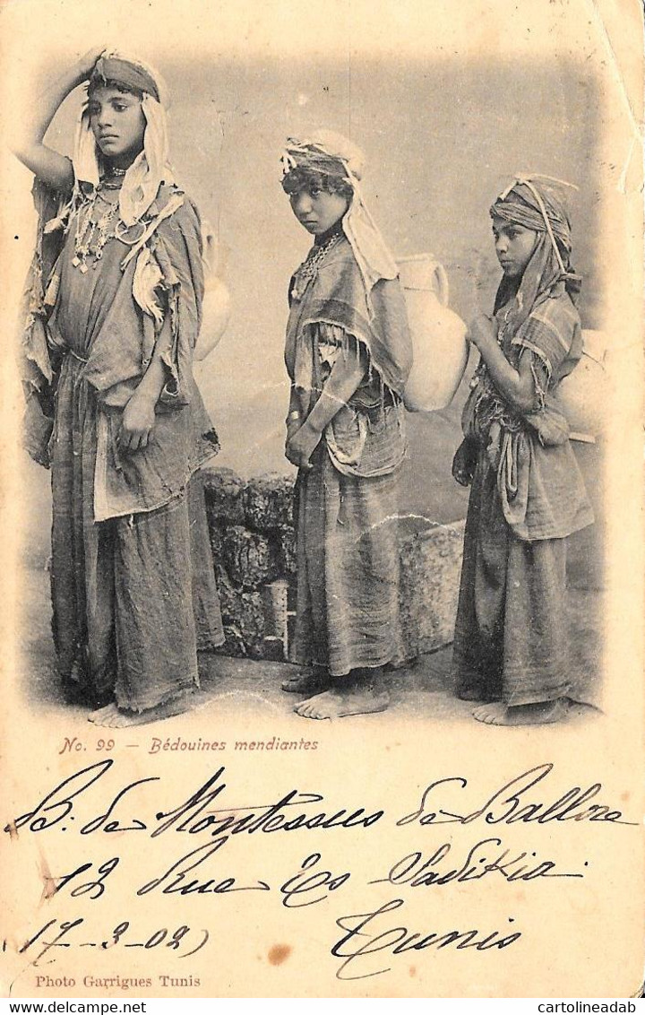 [DC12497] CPA - AFRICA - BEDOUINES MENDIANTES - Viaggiata 1902 - Old Postcard - Non Classés