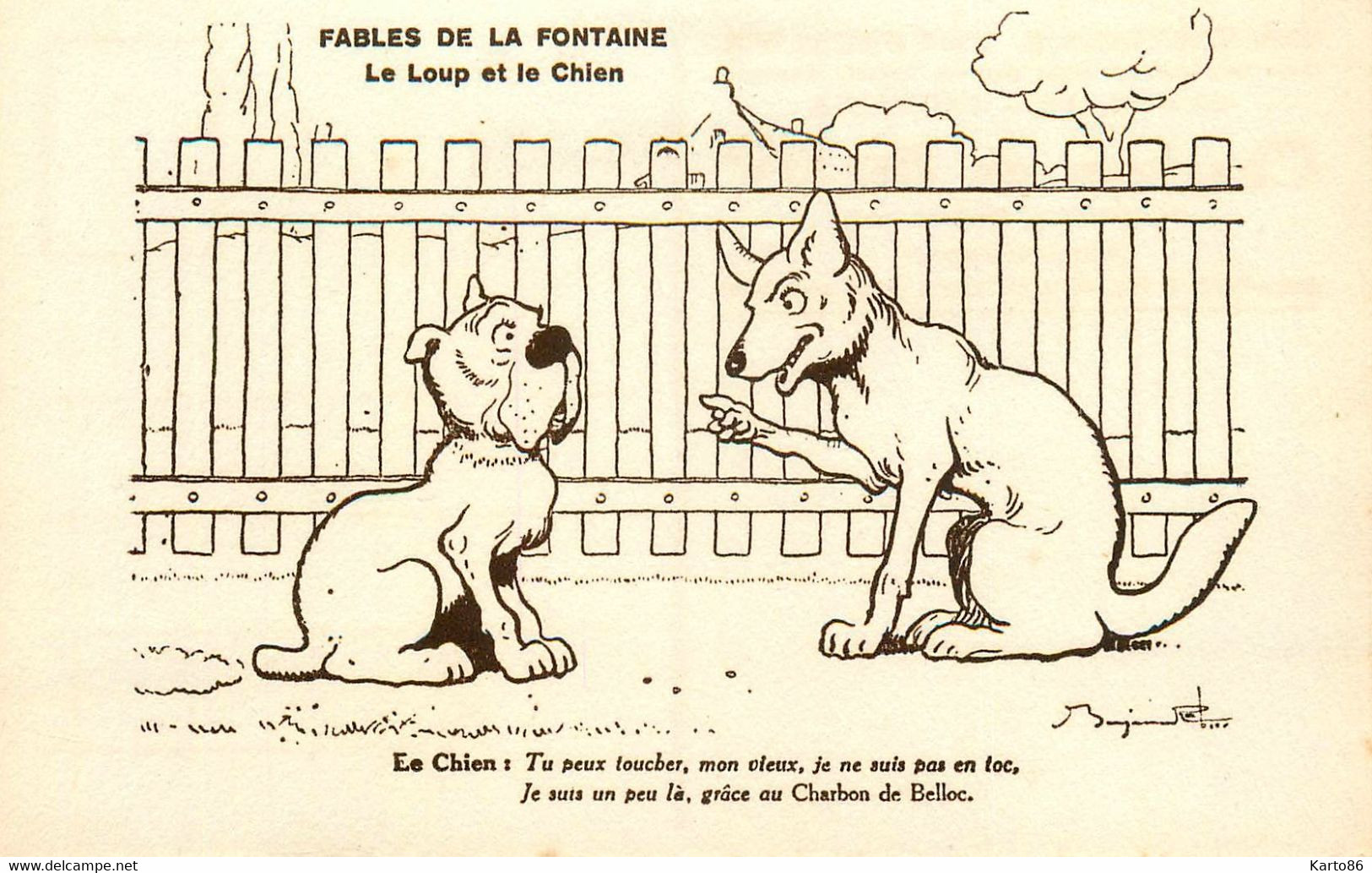Benjamin RABIER * CPA Illustrateur * Fables De La Fontaines Le Loup Et Le Chien * Pub Charbon De Belloc Maison Frère - Rabier, B.