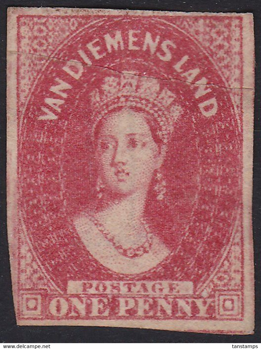 TASMANIA VDL 1d Imperf QV Chalon SG.29var Paperfold Mint No Gum Cat £375 As Mint. - Mint Stamps