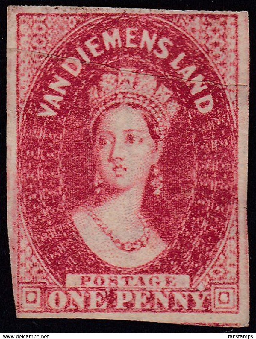 TASMANIA VDL 1d Imperf QV Chalon SG.29var Paperfold Mint No Gum Cat £375 As Mint. - Ungebraucht