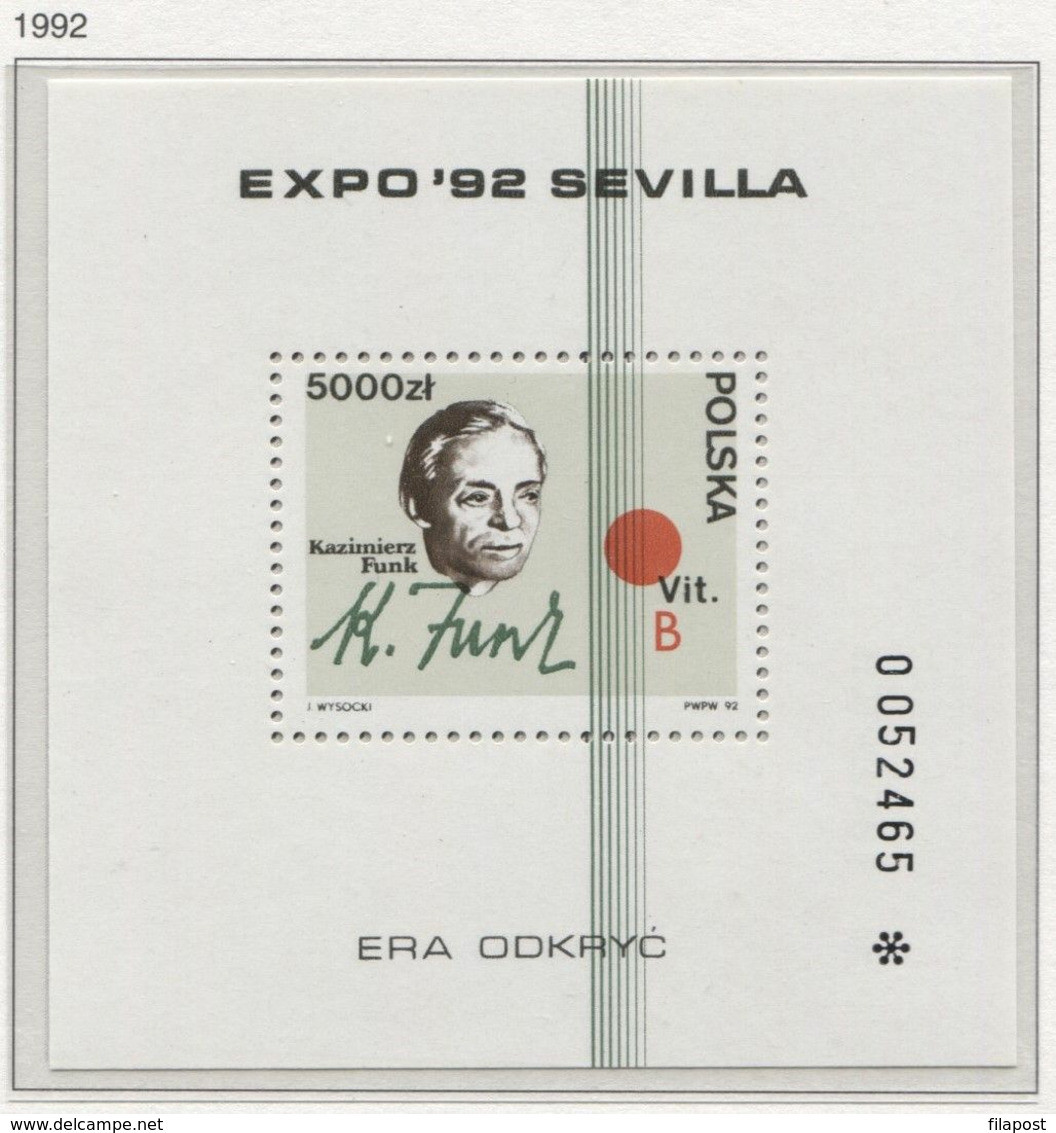 POLAND 1992 Mi Bl. 116 Seville Expo '92 - The Universal Exposition, Kazimierz Funk MNH** - 1992 – Sevilla (Spanje)