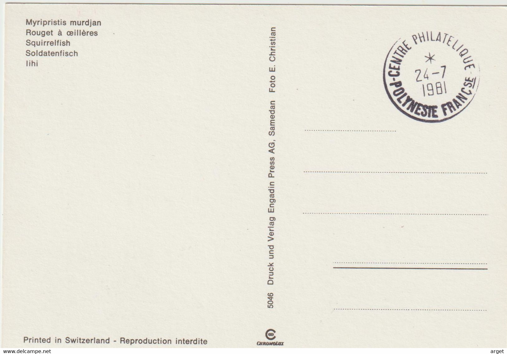 CARTE  MAXIMUM  POLYNESIE N° Yvert 147 (ROUGET à OEILLERES)  Oblitération Au Verso - Maximum Cards