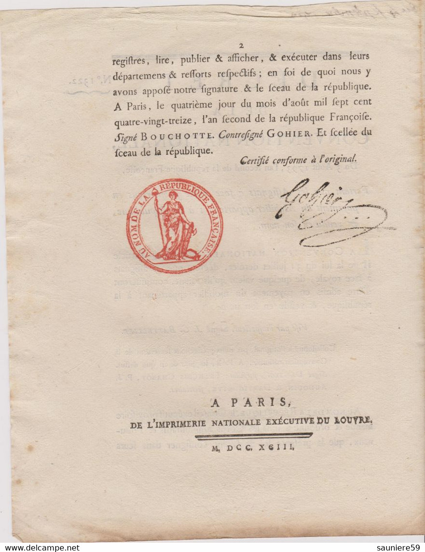 Rare Décret 1793 Numismatique Sur  Assignats à Face Royale  Avec Cachet Rouge R.F. N° 1322 Assignat - Historical Documents