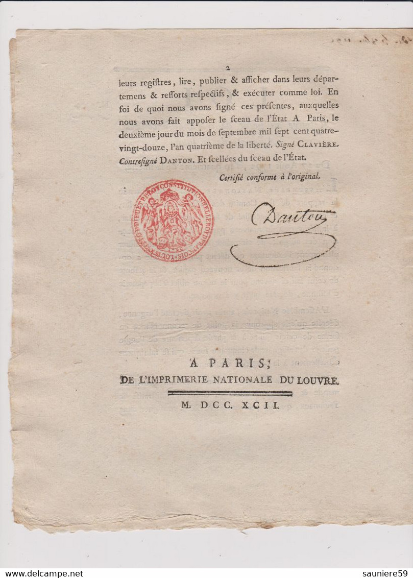 Rare Loi  1792 Numismatique Sur   Assignats 50 Sous  Avec Cachet Rouge Royal  N° 2314 Assignat - Historical Documents