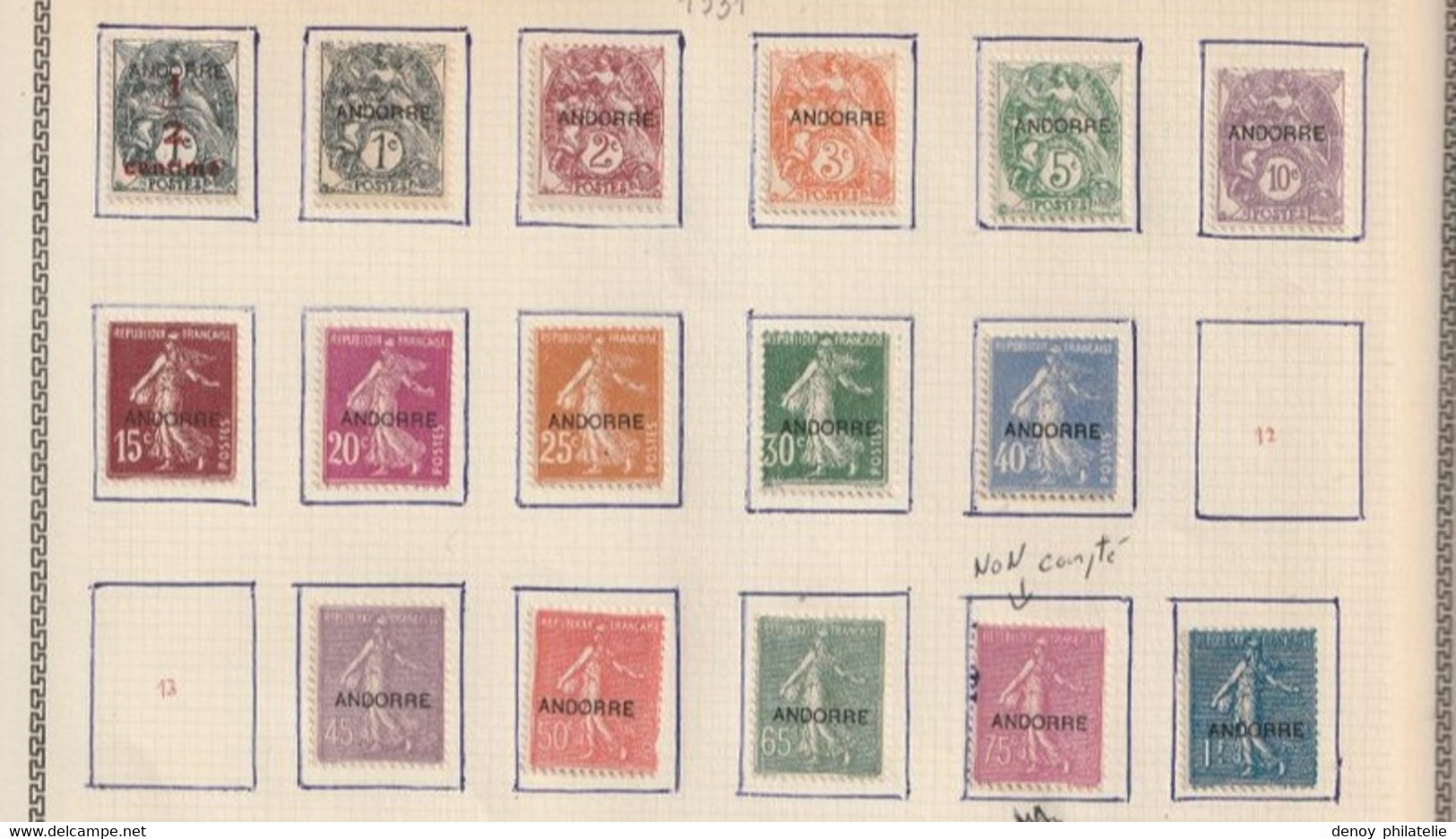 Andorre Francais N° 1 A 11 + 13 A 18 , 17 Non Compté Car 3 Dents Avec Du Feutre - Unused Stamps