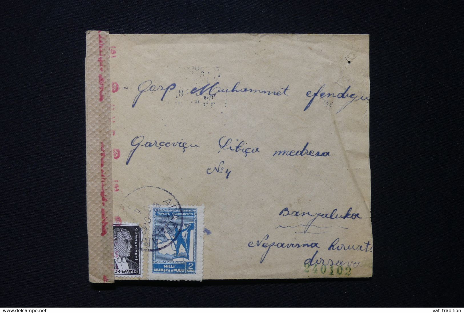 TURQUIE - Enveloppe De Adana Pour La Yougoslavie En 1942 Avec Contrôle Postal Allemand - L 86957 - Brieven En Documenten