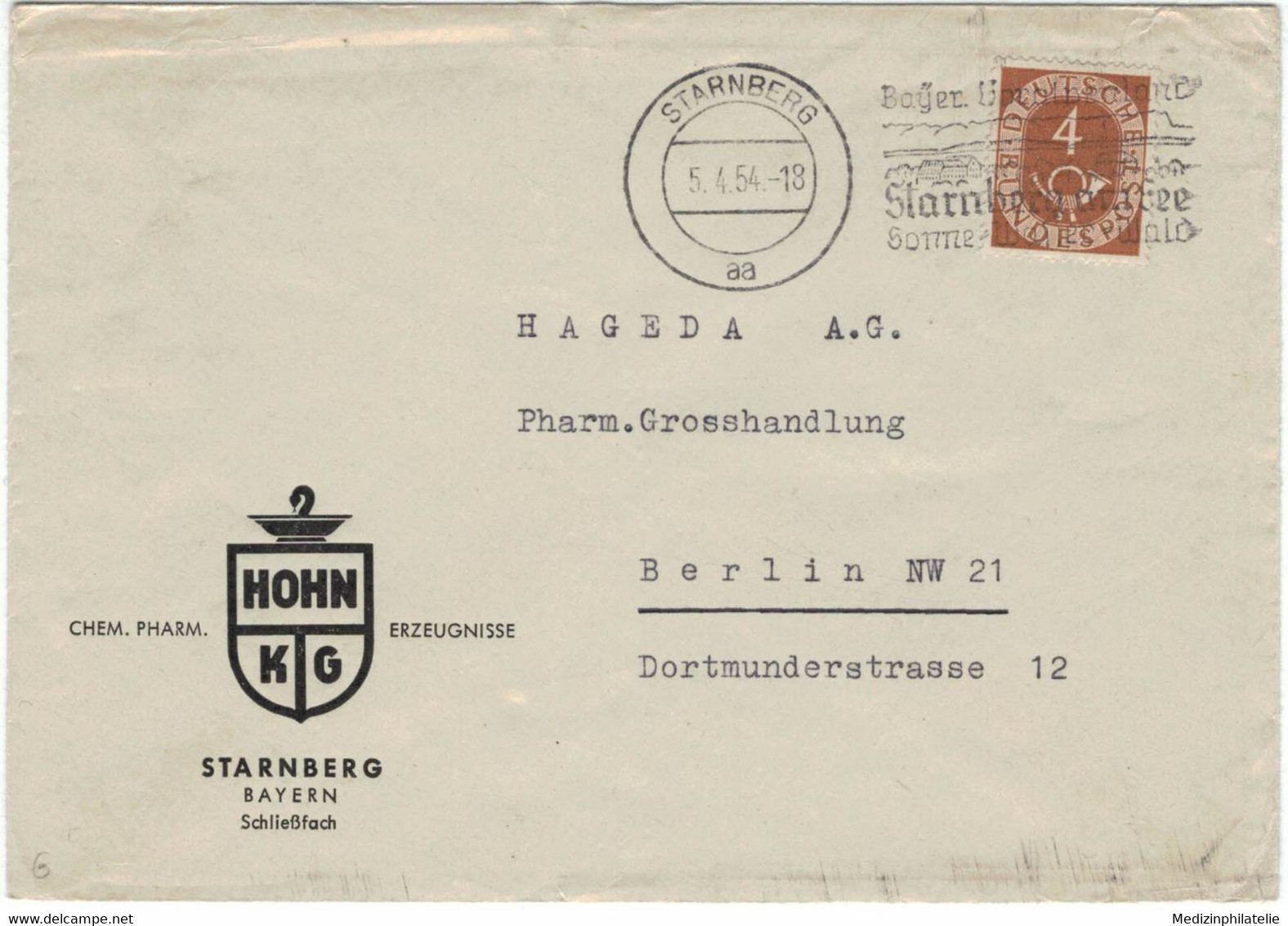 Hohn KG Starnberg Chemie Pharma 1954 Aa > Berlin - Bayrisches Voralpenland Sonne Wasser Wald Illustriertes Kuvert - Pharmacy