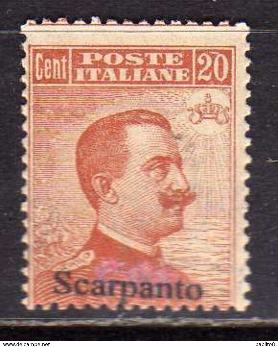 EGEO 1921-22 SCARPANTO SOPRASTAMPATO D'ITALIA ITALY OVERPRINTED CENT. 20c CON FILIGRANA WATERMARK MNH - Egée (Scarpanto)