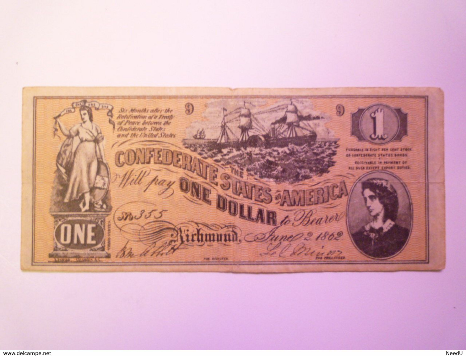 GP 2021 - 50  CONFEDERATE STATES Of AMERICA  :  BILLET De ONE DOLLAR  1862   XXX - Divisa Confederada (1861-1864)