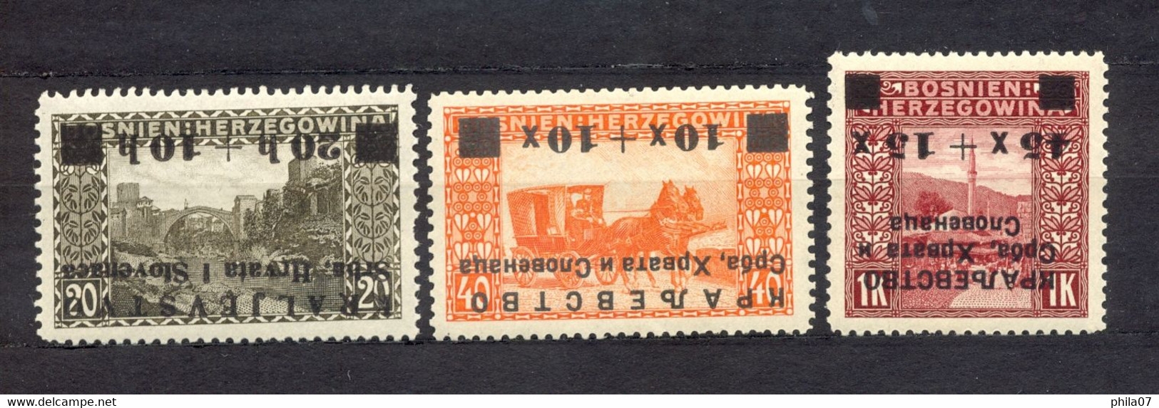 SHS BOSNIA AND HERZEGOVINA - Mi.No. 30/32, Inverted Overprint. - Bosnia And Herzegovina