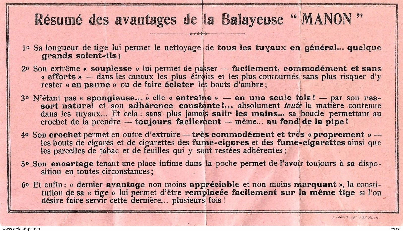 Objet Ancien De BALAYEUSE "MANON" - Pochette Verte Complète Avec Le Résumé à L'intérieur - Sin Clasificación