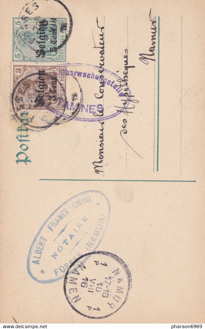 2 Scans Carte Entier Postal + OC1 Fosses Cachet Censure Militaire Tamines - German Occupation