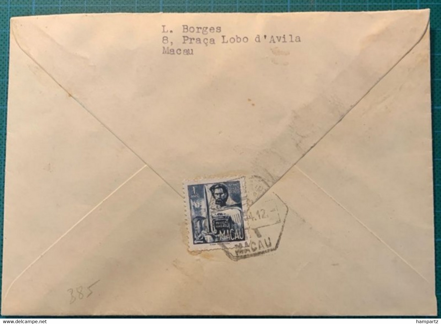 MACAU - MACAO - IV Centenaire De S.PAULO 4 Agusto 1954 1DIA - Jour -lettre Recommandée Pour HONG KONG - Cartas & Documentos