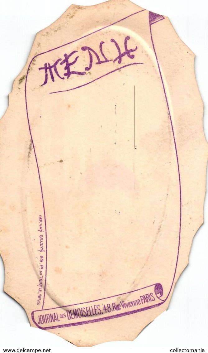 avant 1900 -  3 Cartes MENU Journal des Demoiselles Paris Style Japonais Lapin  +2 à Plier  gaufré Carnaval