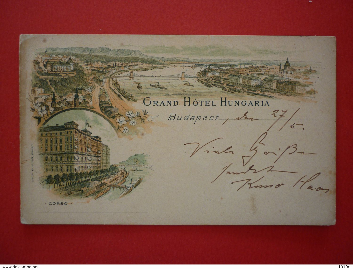 HUNGARY - BUDAPEST , GRAND HOTEL HUNGARIA , OLD LITHO 1897 - Hungría