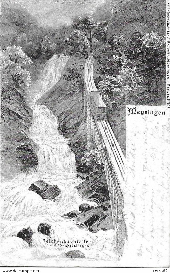 MEIRINGEN → Reichenbachfälle Mit Drahtseilbahn, Künstlerkarte Anno 1902 - Reichenbach Im Kandertal