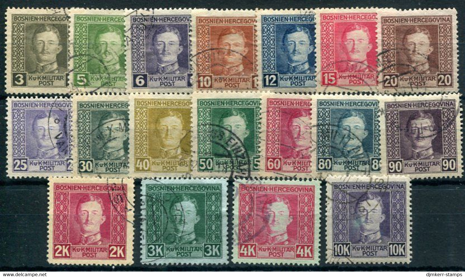 BOSNIA & HERZEGOVINA 1917 Karl I Definitive Set Used.  Michel 124-41 - Bosnië En Herzegovina