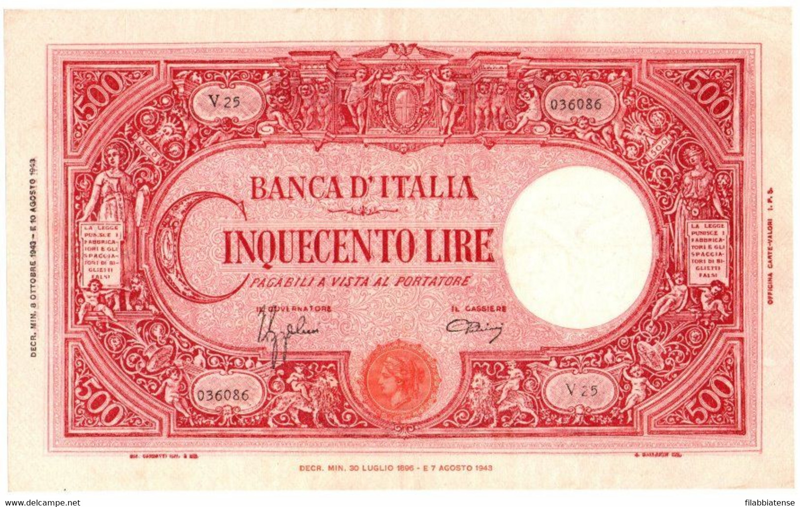 Italia - 500 Lire 1943 Barbetti      ---- - 500 Liras