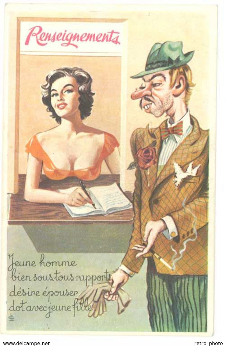 2 Cpsm Signée Carrière - Renseignements - Guichet, Pin-up, Femme Belle Poitrine / Permission De Minuit, Soldat - Carrière, Louis