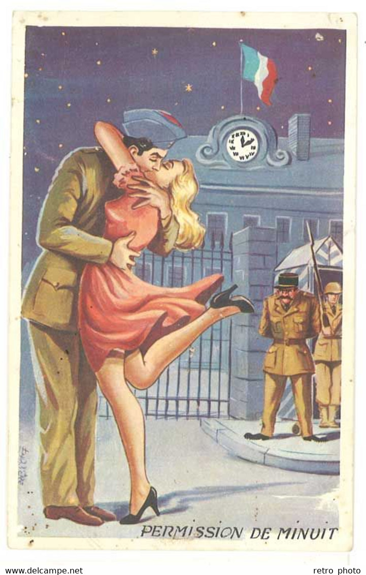 2 Cpsm Signée Carrière - Renseignements - Guichet, Pin-up, Femme Belle Poitrine / Permission De Minuit, Soldat - Carrière, Louis