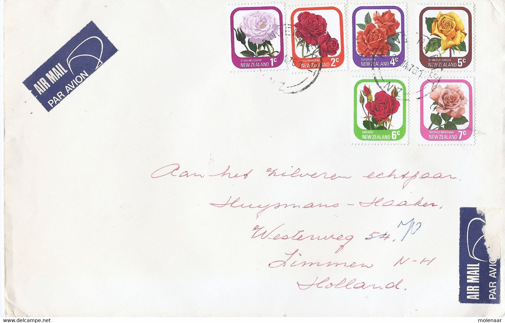 Nieuw Zealand Brief Met 6 Bloemenzegels 1976 (513) - Briefe U. Dokumente