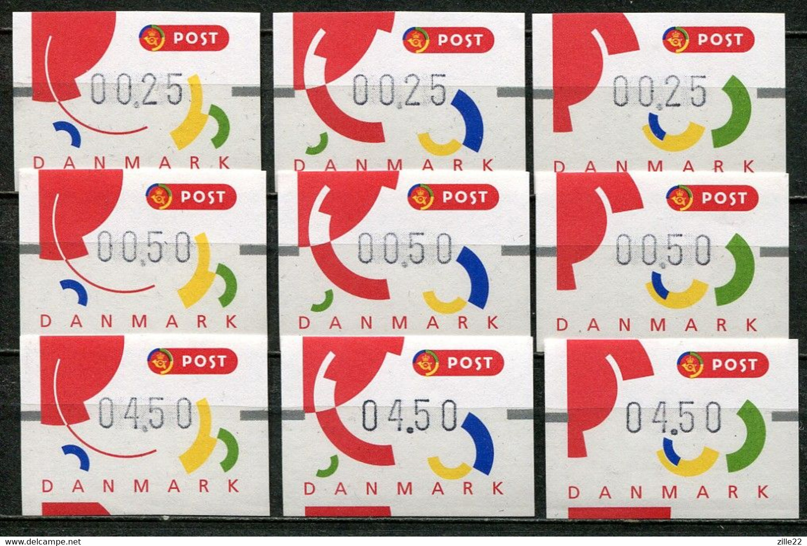Denmark Dänemark Mi# ATM 2-4 Postfrisch/MNH - 0,25, 0,50, 4,50 Sets - Vignette [ATM]