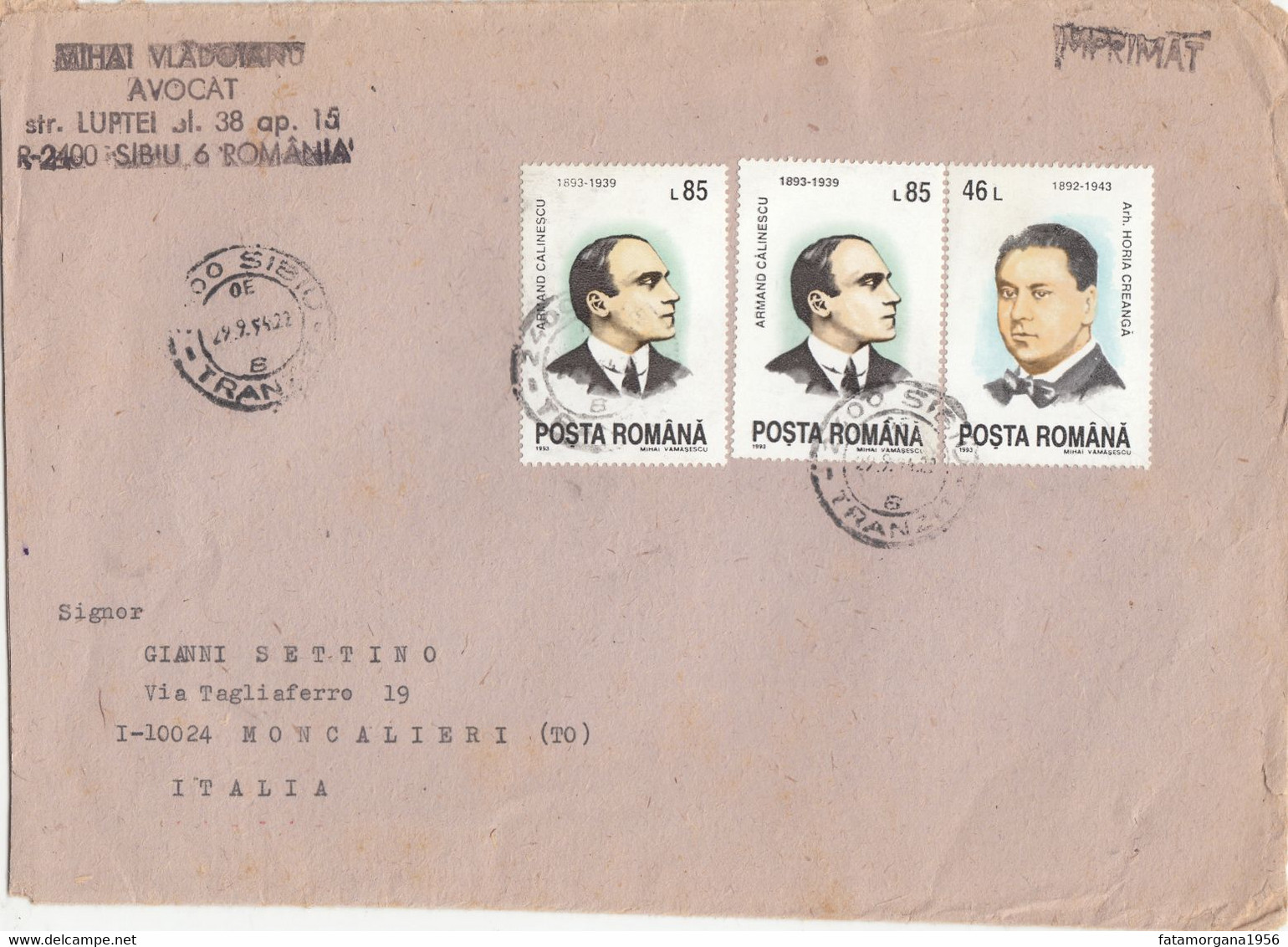 ROMANIA - 1994 - Busta Viaggiata Affrancata Con 3 Valori: Yvert 4105 E 4106, Come Da Immagine. - Marcophilie