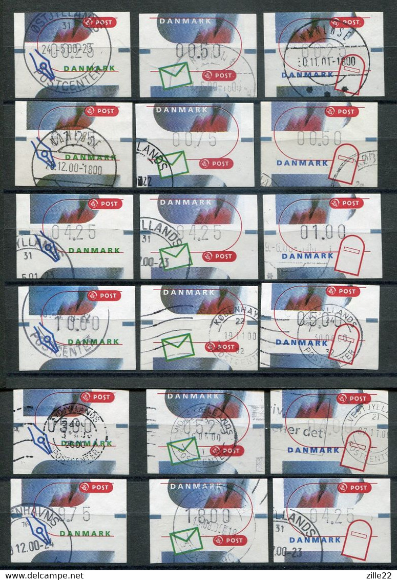 Denmark Dänemark Mi# ATM 11-13 Letter Writing,  Gestempelt/used - 18 Different Values Up To 18 Kroner - Automaatzegels [ATM]