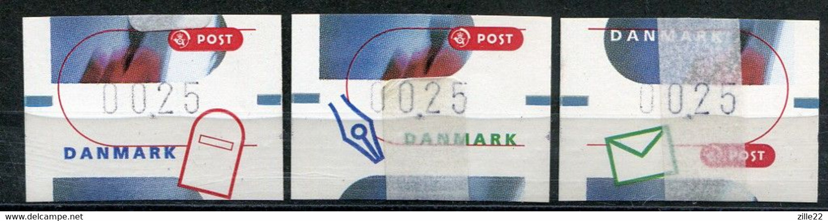 Denmark Dänemark Mi# ATM 11-13 Letter Writing,  Postfrisch/MNH - Print On Closing Strip - Automatenmarken [ATM]