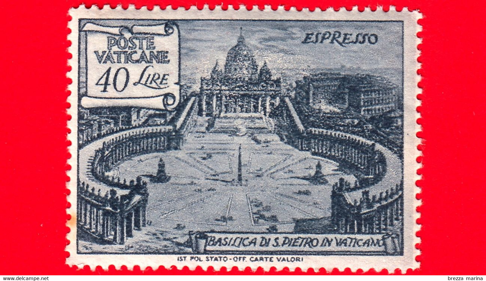 Nuovo - MNH - VATICANO - 1949 - Arcangelo Raffaele E Tobia - Colonnato Di San Pietro - Espresso - 40 - Priority Mail