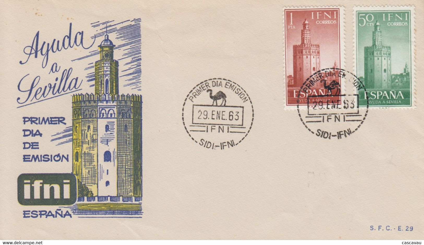 Enveloppe  FDC  1er  Jour  IFNI   Aide  à   SEVILLE   1963 - Ifni