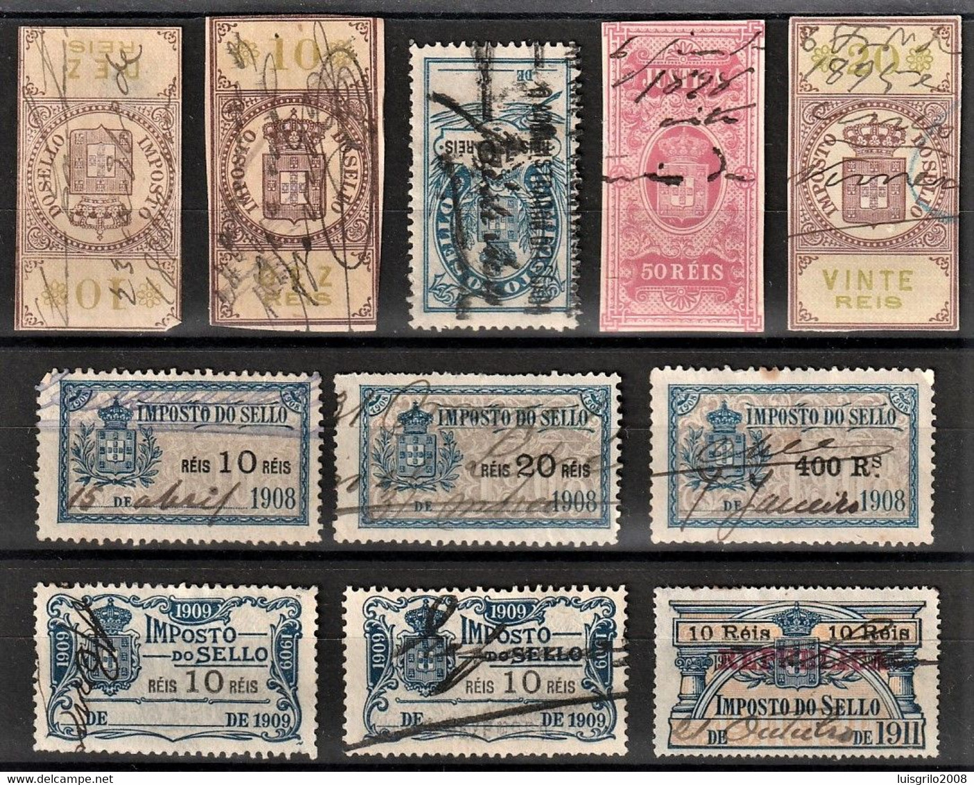 Fiscal/ Revenue, Portugal - Imposto Do Sello -|- 11 Stamps - 1873+1879+1907+1908+1909+1910+1911 - Gebraucht