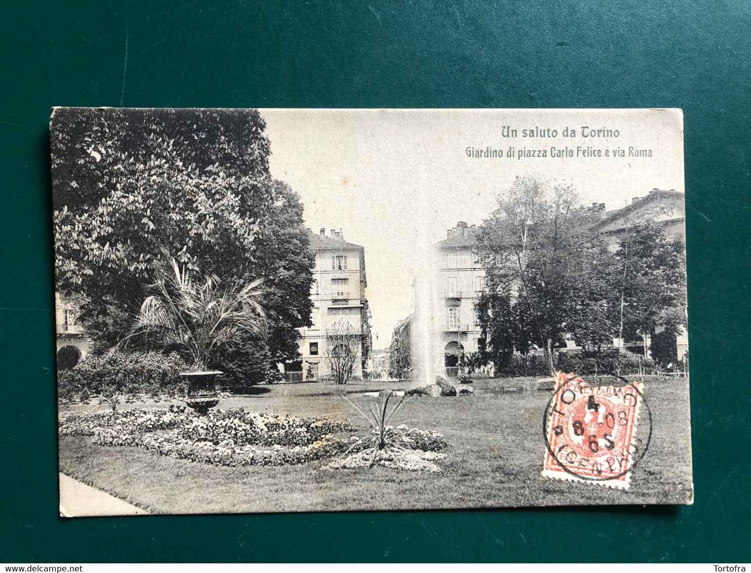 UN SALUTO DA TORINO GIARDINO DI PIAZZA CARLO FELICE E VIA ROMA 1908 - Parcs & Jardins