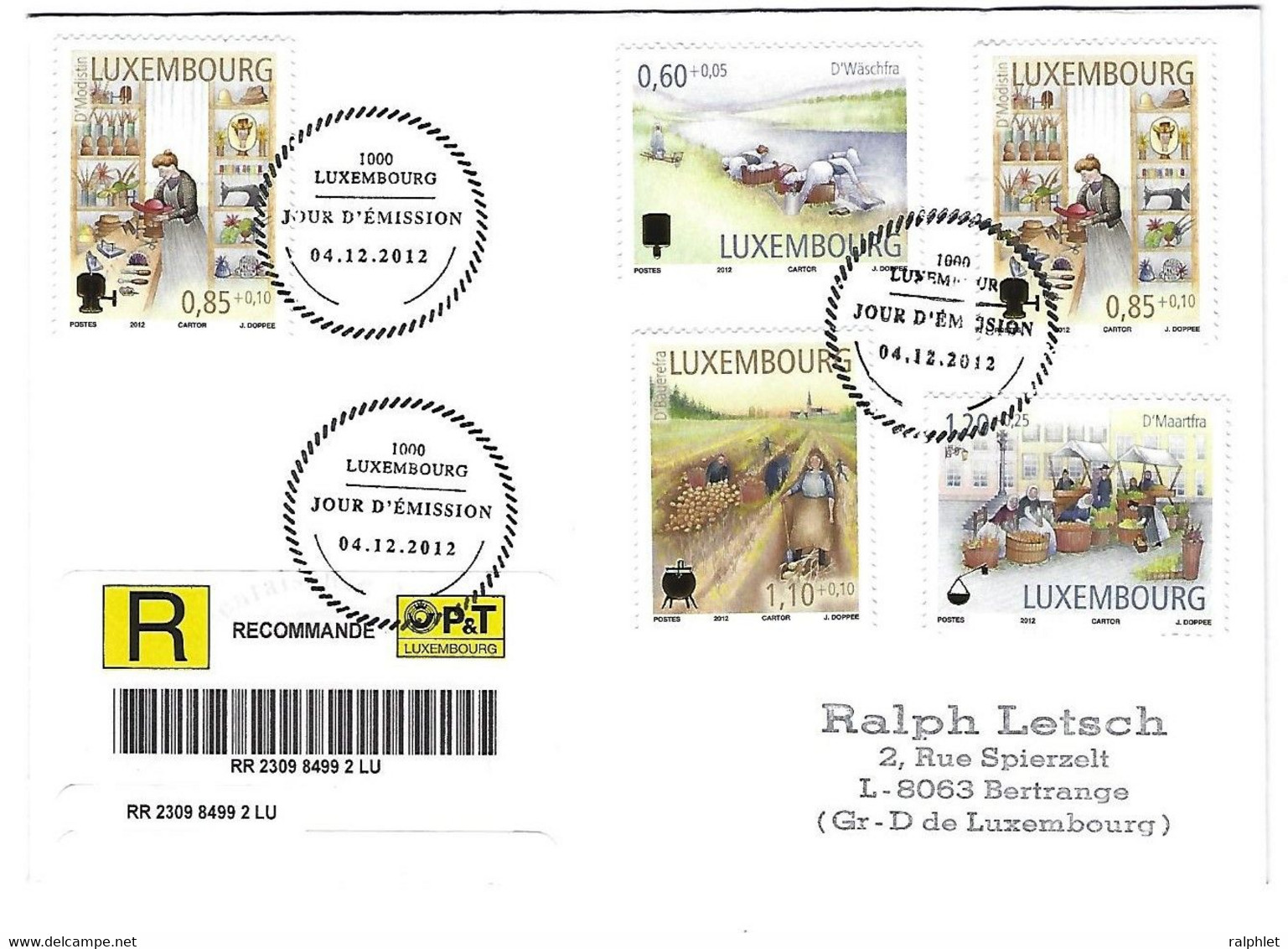 Luxembourg 2012 Waschfrau Hutmacherin Bauerin Marktfrau Lavandiere Modiste Paysanne Maraichere - Cartas & Documentos