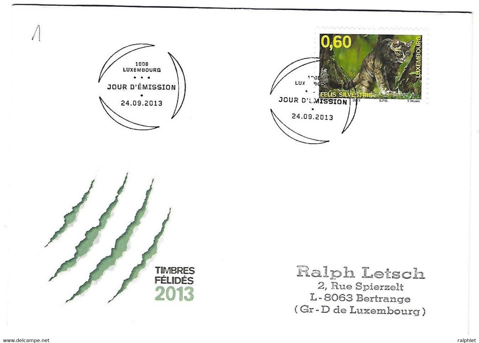 Luxembourg 2013 Chat Sauvage Wildkatze - Covers & Documents